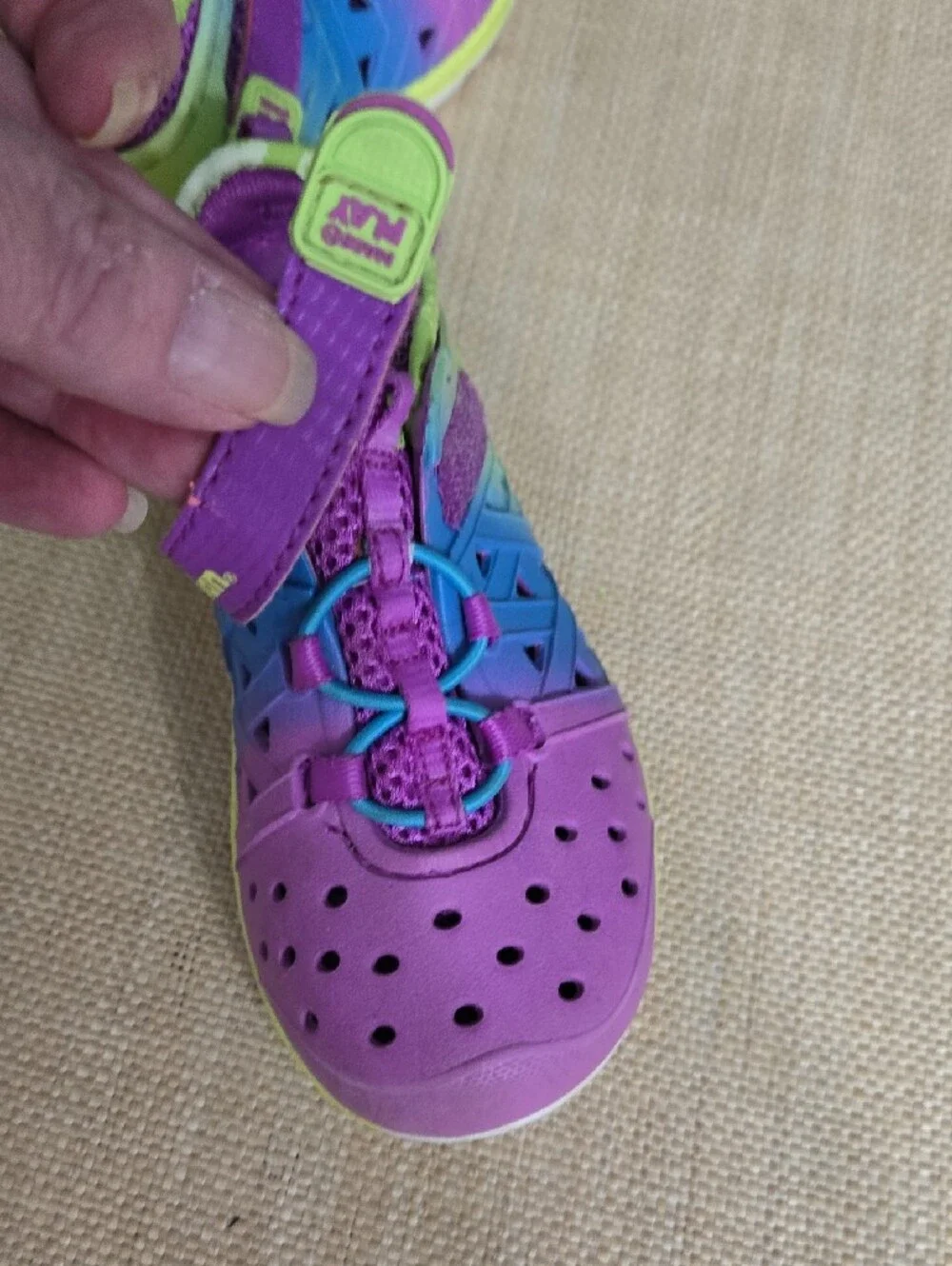 Kids Purple & Lime Water Shoes with Blue Accents
